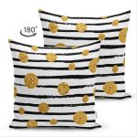 Çift Taraflı Beyaz Zemin Üzerinde Gold Detaylı Puantiye Desenli Modern Süet Yastık Kırlent Kılıfı Realhomes