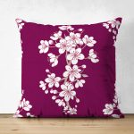 Çift Taraflı Bordo Zemin Üzerinde Beyaz Rengarenk Çiçek Desenli Modern Süet Yastık Kırlent Kılıfı Realhomes