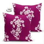 Çift Taraflı Bordo Zemin Üzerinde Beyaz Rengarenk Çiçek Desenli Modern Süet Yastık Kırlent Kılıfı Realhomes