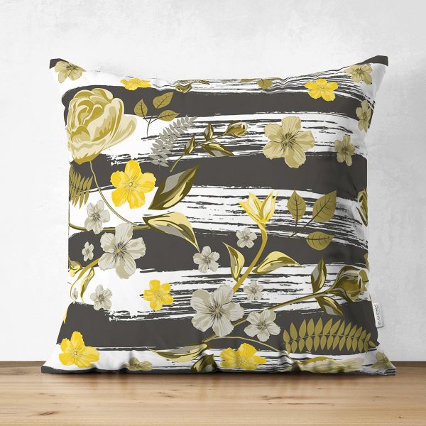 - Suet-K-8369-Gorsel1 - Realhomes  Çift Taraflı Beyaz Zemin Üzerinde Yeşil Yaprak Desenli Süet Yastık Kırlent Kılıfı Realhomes