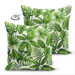 Çift Taraflı Beyaz Zeminli Yeşi Yaprak Desenli Dijital Baskılı Modern Süet Yastık Kırlent Kılıfı Realhomes