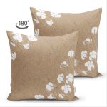 Çift Taraflı Rengarenk Zemin Üzerinde Beyaz Çiçek Desenli Süet Yastık Kırlent Kılıfı Realhomes