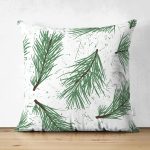 Çift Taraflı Beyaz Zeminli Yeşi Yaprak Desenli Dijital Baskılı Modern Süet Yastık Kırlent Kılıfı Realhomes