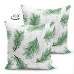 Çift Taraflı Beyaz Zeminli Yeşi Yaprak Desenli Dijital Baskılı Modern Süet Yastık Kırlent Kılıfı Realhomes