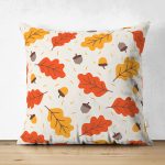 Çift Taraflı Renkli Zemin Üzerinde Sonbahar Yaprak Desenli Dijital Baskılı Modern Süet Yastık Kılıfı Realhomes