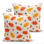 Çift Taraflı Renkli Zemin Üzerinde Sonbahar Yaprak Desenli Dijital Baskılı Modern Süet Yastık Kılıfı Realhomes