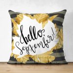 Çift Taraflı Renkli Zemin Üzerinde Siyah Çizgili Sonbahar Desenli Süet Yastık Kırlent Kılıfı Realhomes