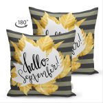 Çift Taraflı Renkli Zemin Üzerinde Siyah Çizgili Sonbahar Desenli Süet Yastık Kırlent Kılıfı Realhomes