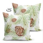 - Suet-K-8383-Gorsel2 - Realhomes Çift Taraflı Beyaz Zemin Üzerinde İnce Yaprak Desenli Kozalak Modern Süet Yastık Kırlent Kılıfı Realhomes