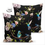 - Suet-K-8384-Gorsel2 - Realhomes Çift Taraflı Siyah Zemin Üzerinde Kuş Desenli Dijital Baskılı Modern Süet Yastık Kırlent Kılıfı Realhomes
