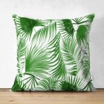 - Suet-K-8386-Gorsel1 - Realhomes Çift Taraflı Beyaz Zemin Üzerinde Yeşil Yaprak Desenli Süet Yastık Kırlent Kılıfı Realhomes