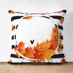 Çift Taraflı Beyaz Zeminli Sonbahar Yaprak Desenli Dijital Baskılı Modern Süet Yastık Kırlent Kılıfı Realhomes