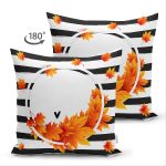 Çift Taraflı Beyaz Zeminli Sonbahar Yaprak Desenli Dijital Baskılı Modern Süet Yastık Kırlent Kılıfı Realhomes