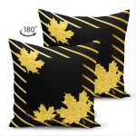 - Suet-K-8388-Gorsel2 - Realhomes Çift Taraflı Siyah Zemin Üzerinde Gold Detaylı Sonbahar Yaprak Desenli Süet Yastık Kırlent Kılıfı Realhomes
