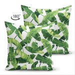 Çift Taraflı Beyaz Zemin Üzerinde Yeşil Yaprak Desenli Süet Yastık Kırlent Kılıfı Realhomes