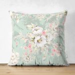 Çift Taraflı Rengarenk Zemin Üzerinde Çiçek Desenli Dijital Baskılı Modern Süet Yastık Kırlent Kılıfı Realhomes