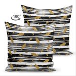 Çift Taraflı Beyaz Zemin Üzerinde Gold Detaylı Yaprak Desenli Modern Süet Yastık Kırlent Kılıfı Realhomes