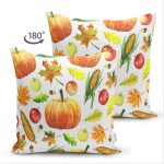 Çift Taraflı Beyaz Zemin Üzerinde Kabak Desenli Dijital Baskılı Modern Süet Yastık Kırlent Kılıfı Realhomes