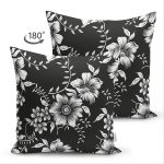 Çift Taraflı Siyah Zemin Üzerinde Çiçek Desenli Dijital Baskılı Modern Süet Yastık Kırlent Kılıfı Realhomes