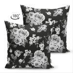Çift Taraflı Siyah Zemin Üzerinde Çiçek Desenli Dijital Baskılı Modern Süet Yastık Kırlent Kılıfı Realhomes