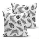 - Suet-K-8399-Gorsel2 - Realhomes Çift Taraflı Beyaz Zemin Üzerinde Kozalak Desenli Dijital Baskılı Modern Süet Yastık Kırlent Kılıfı Realhomes