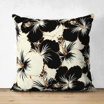 - Suet-K-8408-Gorsel1 - Realhomes  Çift Taraflı Rengarenk Zemin Üzerinde Siyah Çiçek Desenli Süet Yastık Kırlent Kılıfı Realhomes