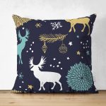 Çift Taraflı Renkli Zemin Üzerinde Geyik Desenli Dijital Baskılı Modern Süet Yastık Kırlent Kılıfı Realhomes