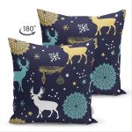 Çift Taraflı Renkli Zemin Üzerinde Geyik Desenli Dijital Baskılı Modern Süet Yastık Kırlent Kılıfı Realhomes