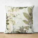 Çift Taraflı Renkli Zemin Üzerinde Yaprak Desenli Dijital Baskılı Modern Süet Yastık Kırlent Kılıfı Realhomes