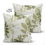 Çift Taraflı Renkli Zemin Üzerinde Yaprak Desenli Dijital Baskılı Modern Süet Yastık Kırlent Kılıfı Realhomes