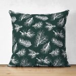 - Suet-K-8415-Gorsel1 - Realhomes Çift Taraflı Renkli Zeminli Beyaz Yaprak Desenli Dijital Baskılı Modern Süet Yastık Kırlent Kılıfı Realhomes