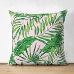 Çift Taraflı Renkli Zemin Üzerinde Yaprak Desenli Dijital Baskılı Modern Süet Yastık Kırlent Kılıfı Realhomes