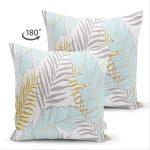 Çift Taraflı Beyaz Zemin Üzerinde Gold Detaylı Yaprak Desenli Modern Süet Yastık Kırlent Kılıfı Realhomes