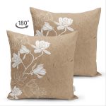 Çift Taraflı Rengarenk Zemin Üzerinde Beyaz Çiçek Desenli Süet Yastık Kırlent Kılıfı Realhomes