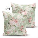 Çift Taraflı Rengarenk Zemin Üzerinde Beyaz Çiçek Desenli Süet Yastık Kırlent Kılıfı Realhomes