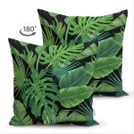 - Suet-K-8428-Gorsel2 - Realhomes  Çift Taraflı Siyah Zemin Üzerinde Yeşil Yaprak Desenli Süet Yastık Kırlent Kılıfı Realhomes