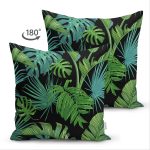 Çift Taraflı Siyah Zemin Üzerinde Yeşil Yaprak Desenli Süet Yastık Kırlent Kılıfı Realhomes