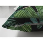 Çift Taraflı Siyah Zemin Üzerinde Yeşil Yaprak Desenli Süet Yastık Kırlent Kılıfı Realhomes