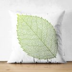Çift Taraflı Beyaz Zemin Üzerinde Yeşil Sonbahar Yaprak Desenli Modern Süet Yastık Kırlent Kılıfı Realhomes