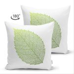 Çift Taraflı Beyaz Zemin Üzerinde Yeşil Sonbahar Yaprak Desenli Modern Süet Yastık Kırlent Kılıfı Realhomes