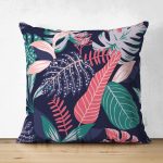 - Suet-K-8433-Gorsel1 - Realhomes Çift Taraflı Renkli Zeminli Soyut Yaprak Desenli Dijital Baskılı Modern Süet Yastık Kırlent Kılıfı Realhomes