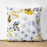 Çift Taraflı Beyaz Zemin Üzerinde Rengarenk Çiçek Desenli Süet Yastık Kırlent Kılıfı Realhomes