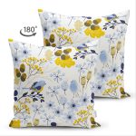 Çift Taraflı Beyaz Zemin Üzerinde Rengarenk Çiçek Desenli Süet Yastık Kırlent Kılıfı Realhomes