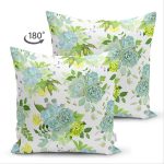 Çift Taraflı Beyaz Zemin Üzerinde Yeşil Rengarenk Çiçek Desenli Modern Süet Yastık Kırlent Kılıfı Realhomes