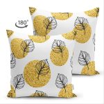 - Suet-K-8439-Gorsel2 - Realhomes Çift Taraflı Beyaz Zemin Üzerinde Gold Puantiyeli Yaprak Desenli Süet Yastık Kırlent Kılıfı Realhomes