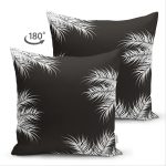 Çift Taraflı Siyah Zemin Üzerinde Beyaz Yaprak Desenli Süet Yastık Kırlent Kılıfı Realhomes