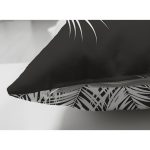 Çift Taraflı Siyah Zemin Üzerinde Beyaz Yaprak Desenli Süet Yastık Kırlent Kılıfı Realhomes