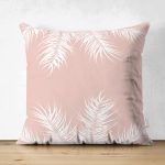 - Suet-K-8441-Gorsel1 - Realhomes  Çift Taraflı Pastel Zeminli Beyaz Yaprak Desenli Dijital Baskılı Modern Süet Yastık Kırlent Kılıfı Realhomes