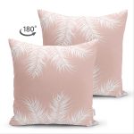 - Suet-K-8441-Gorsel2 - Realhomes  Çift Taraflı Pastel Zeminli Beyaz Yaprak Desenli Dijital Baskılı Modern Süet Yastık Kırlent Kılıfı Realhomes