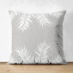 - Suet-K-8442-Gorsel1 - Realhomes  Çift Taraflı Pastel Zeminli Beyaz Yaprak Desenli Dijital Baskılı Modern Süet Yastık Kırlent Kılıfı Realhomes